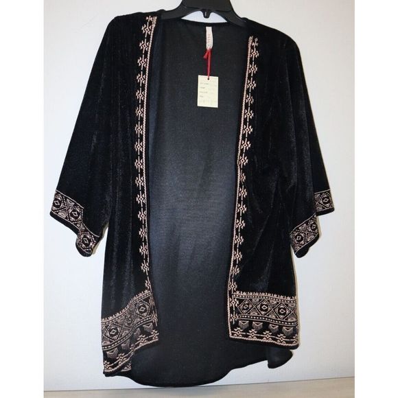 Anthropologie RAGA Womens Sz S Black Velvet Open Front Against Dups Cover-Up Top - Picture 1 of 2